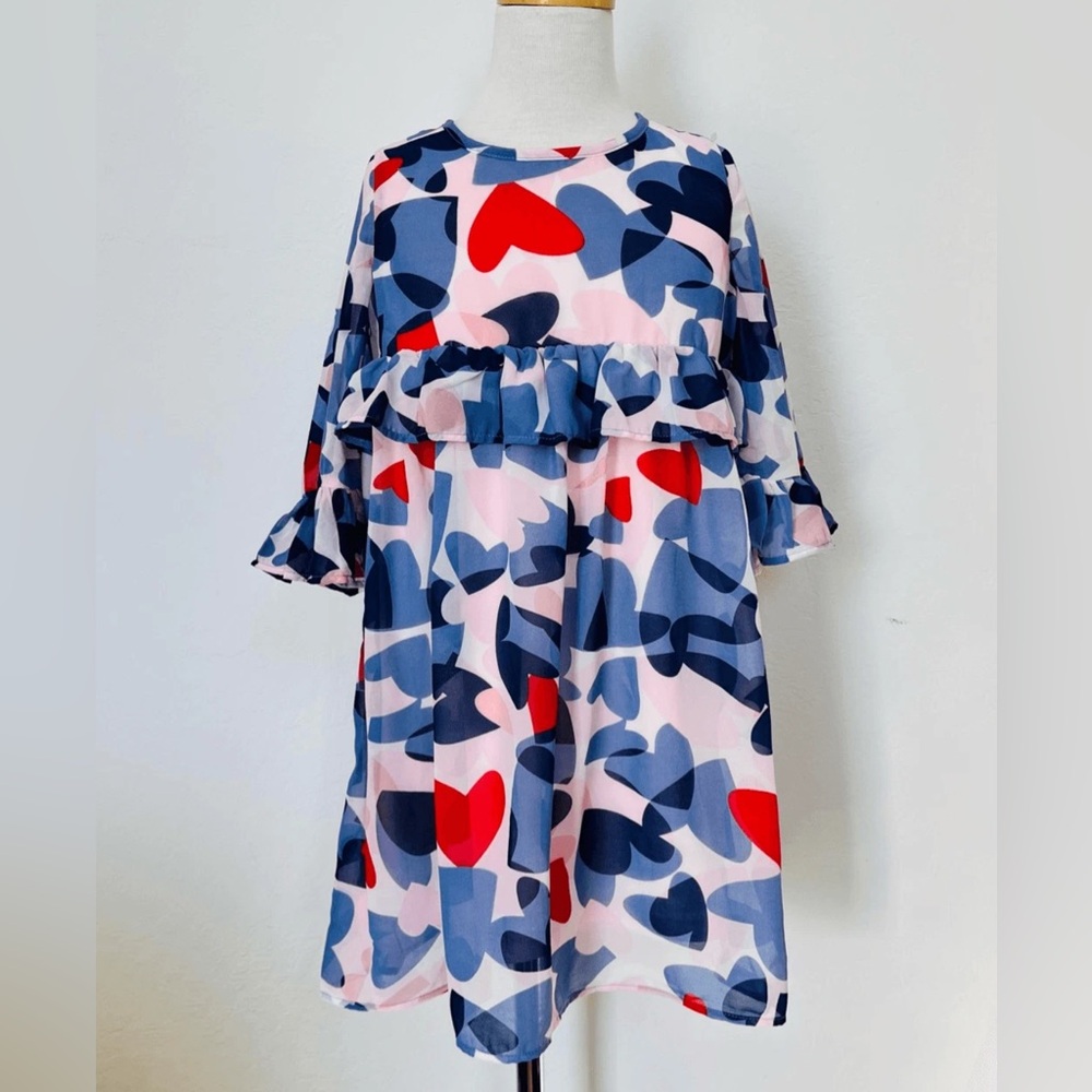 kate spade Pink Navy Red Heart Print Ruffle Dress